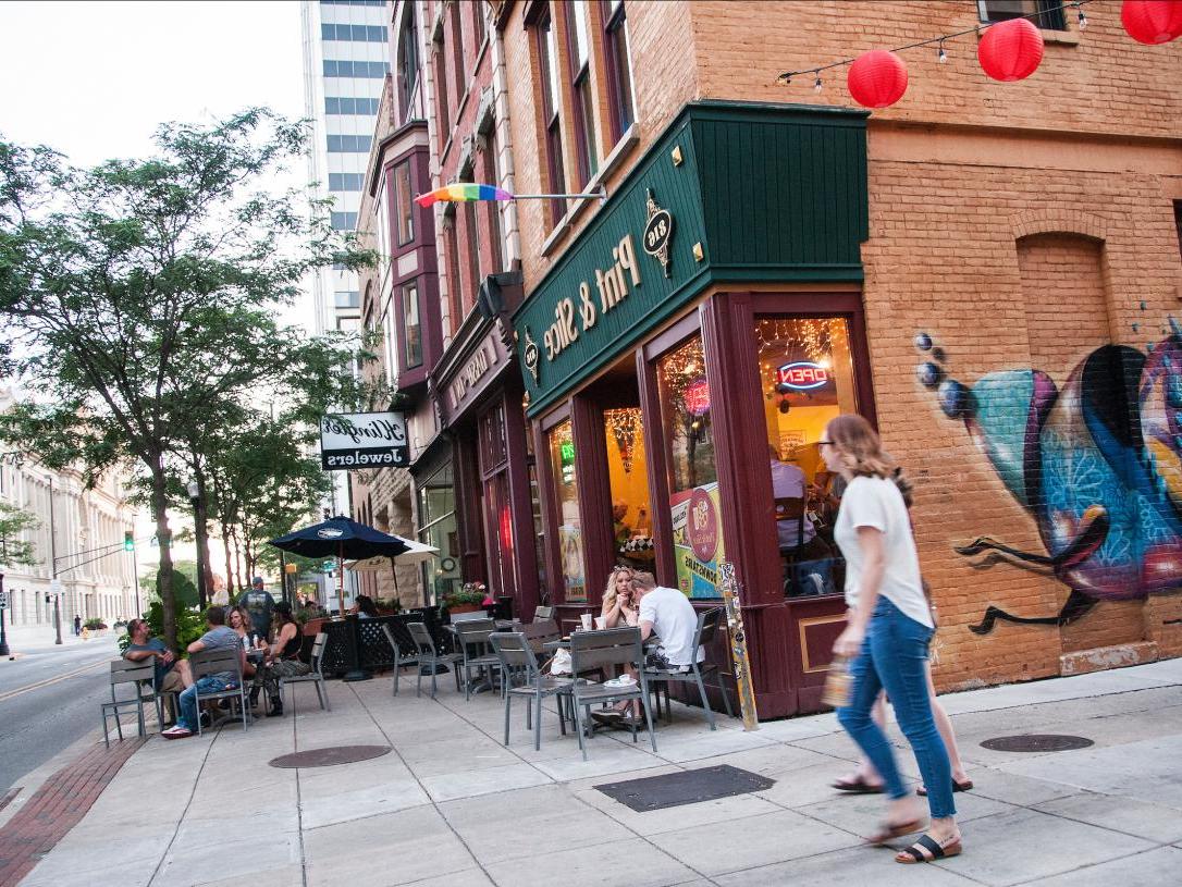 People walking in downtown fort wayne